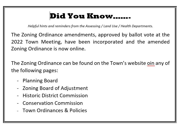 The Zoning Ordinance has been updated online with the 2022 approved changes. 